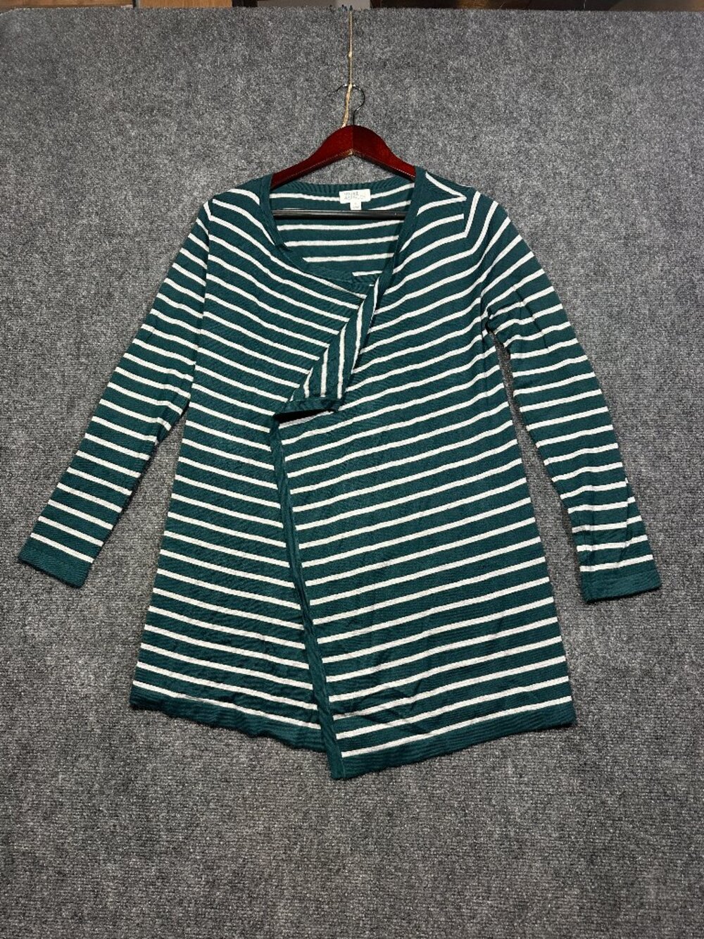 Market & Spruce Sweater Womens Small Cardigan Green Stripe Stretch Knit Open